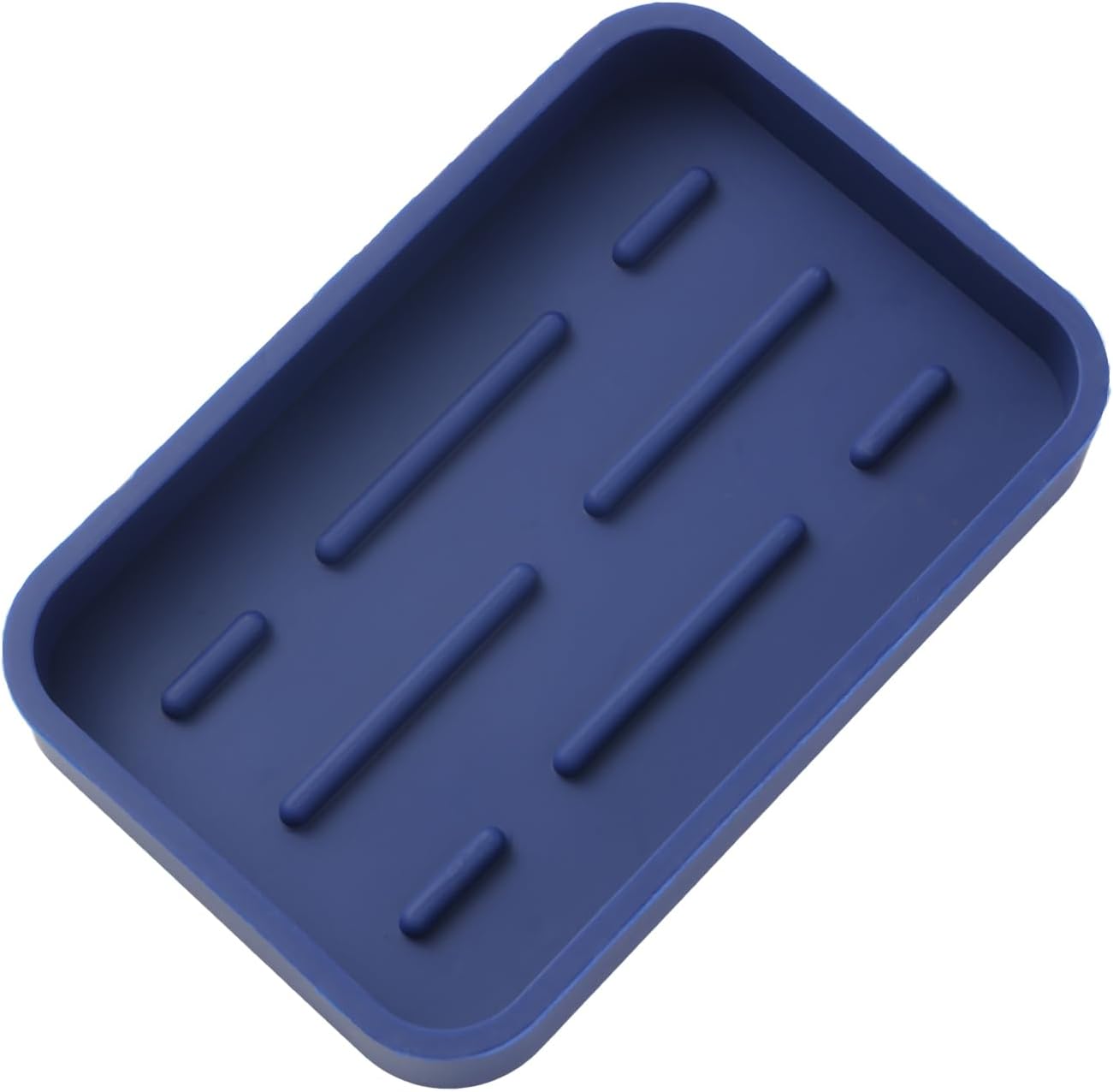 Silicone Kitchen Sink Organizer Tray for Multiple Usage,Easy Clean Sponges Holder for Kitchen Bathroom Counter or Sink,Dish Soap Dispenser,Scrubber,Bottle,Cup Navy Blue 4.9”x 3.2”