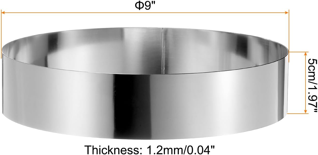 HARFINGTON Round Cake Ring 9 x 2 Inch Seamless Stainless Steel Pastry Mousse Dessert Ring Mirror Coating for Baking Cooking Making Tool