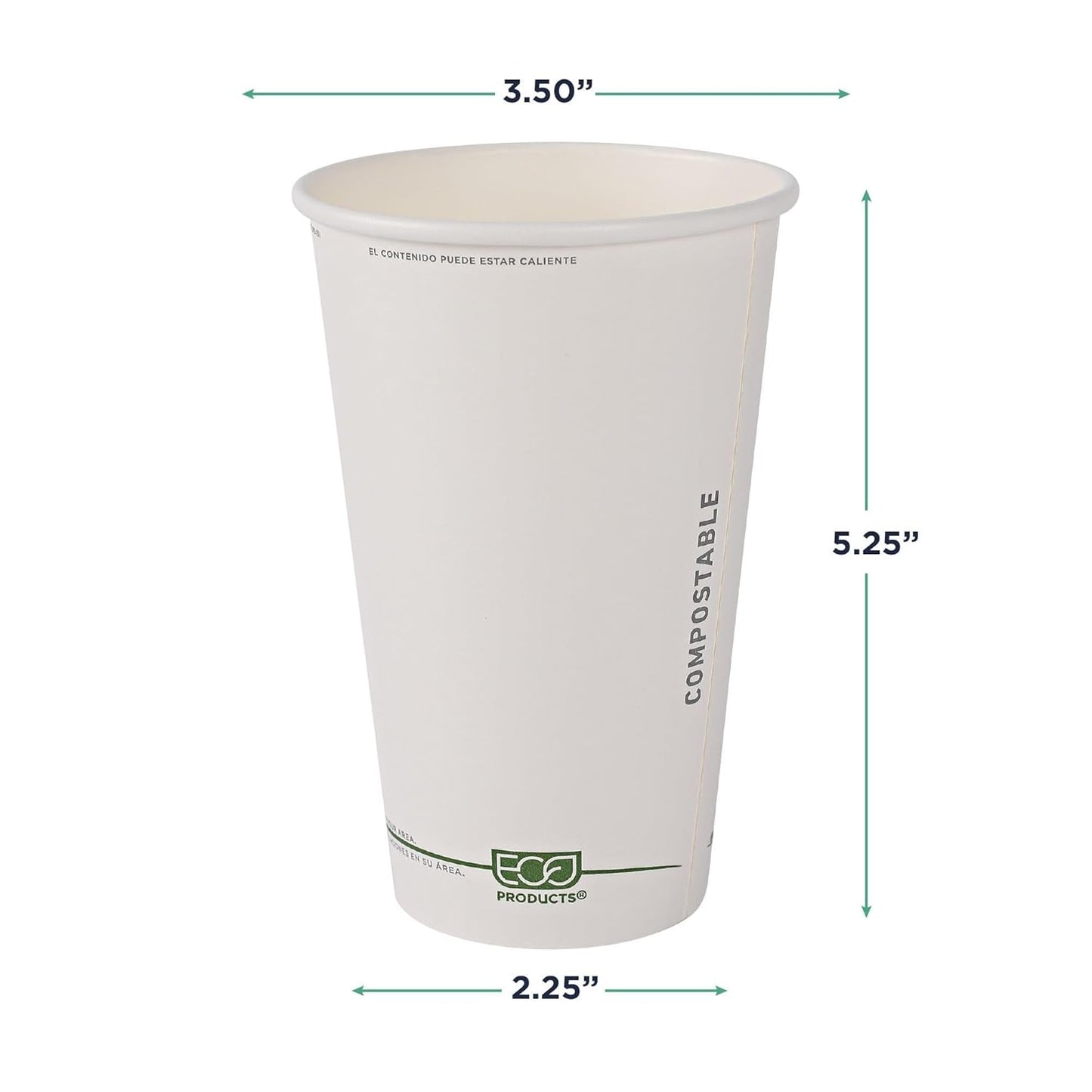 ECO PRODUCTS Compostable Disposable GreenStripe 16oz Coffee Cups, Case of 1000, White Single Wall Hot Paper Cup, Plant Based PLA Lining, Biodegradable