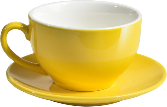 Porcelain Coffee Cup with Saucer 220ml/7.3oz for Cappuccino, Latte, and Tea, Yellow