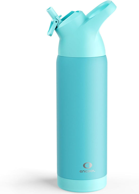 Insulated Water Bottle with Straw - Encool Stainless Steel Water Bottle, Reusable Leakproof and BPA-Free for Sports, Travel, Cold for 24 Hours, 24 oz, Mint Green