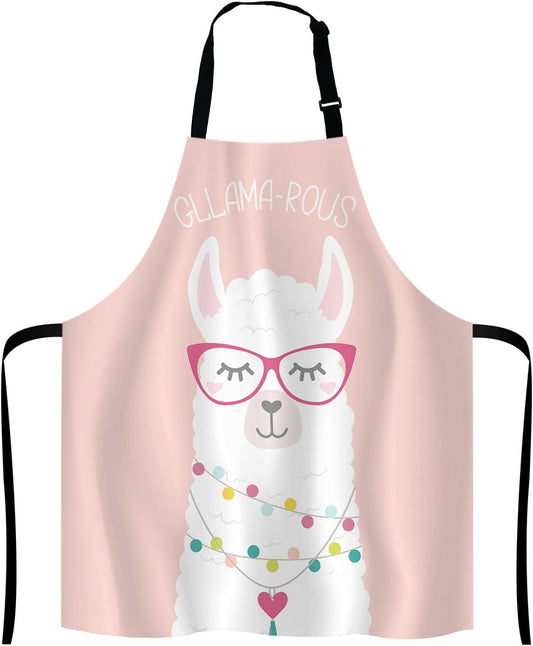 Inspirational and motivational Apron with Alpaca,Cute llama Gllama-rous Unisex Kitchen Bib with Adjustable Neck for Cooking Gardening,Adult Size