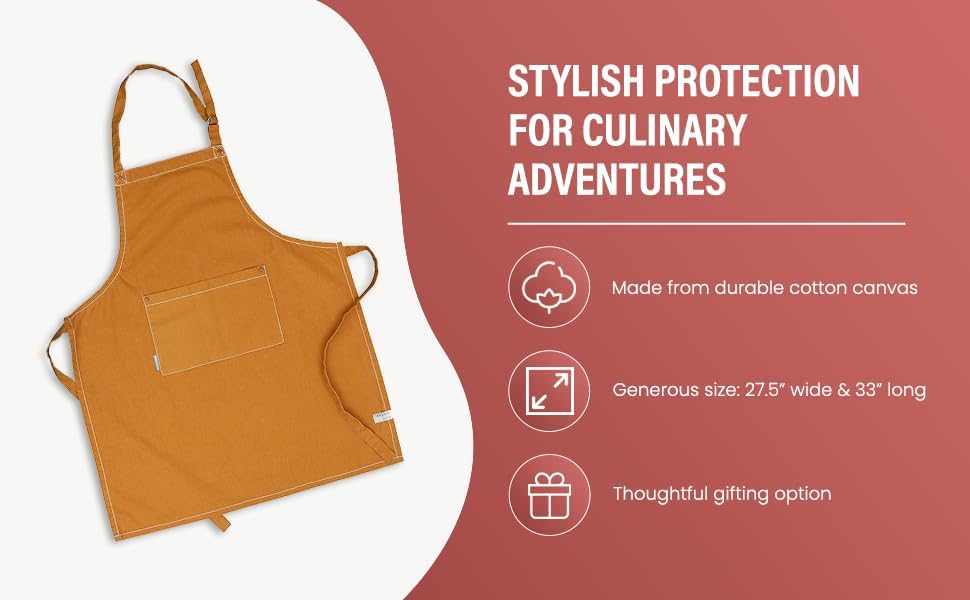 AMOUR INFINI Cotton Solid Aprons for Women with Pocket, Adjustable Strap and Waist Ties Washed Chef Aprons for Cooking, Baking and Gardening (27.5 x 33 Inches - Yellow)