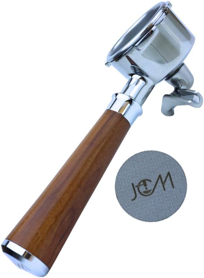 54mm Espresso Double Spout Portafilter 3 Ears Red Rosewood Handle compatible with Breville espresso machines Includes Stainless Steel 18g Filter Basket & 1.7mm Puck Screen (54mm Red Double Spout)