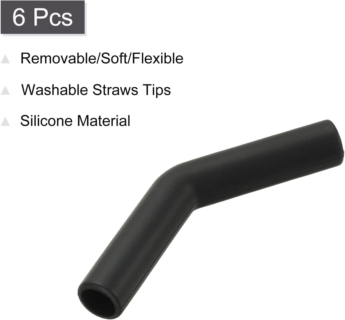 uxcell 6Pcs Silicone Straw Tips, Silicone Straw Elbows Tip, Soft Reusable Metal Straw Covers Fit for 10mm/0.39" OD Stainless Steel Straws, Black