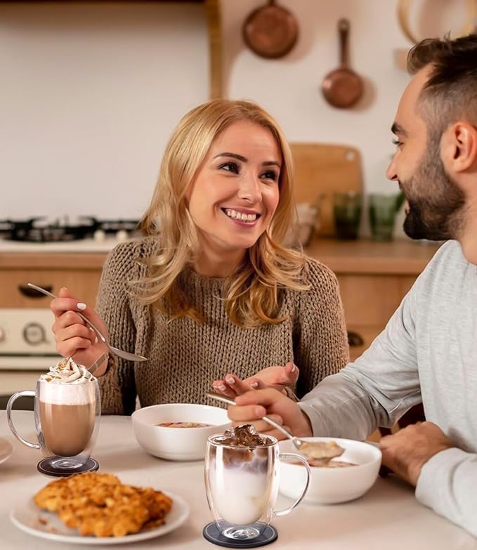 OJA Double Wall Glass Coffee Mugs 12.5oz, Hand Blown Clear Glass Coffee Cups Set of 2, Insulated Tea Mug, Perfect for Espresso, Cappuccino, Latte, American,Tea Bag, Beverage