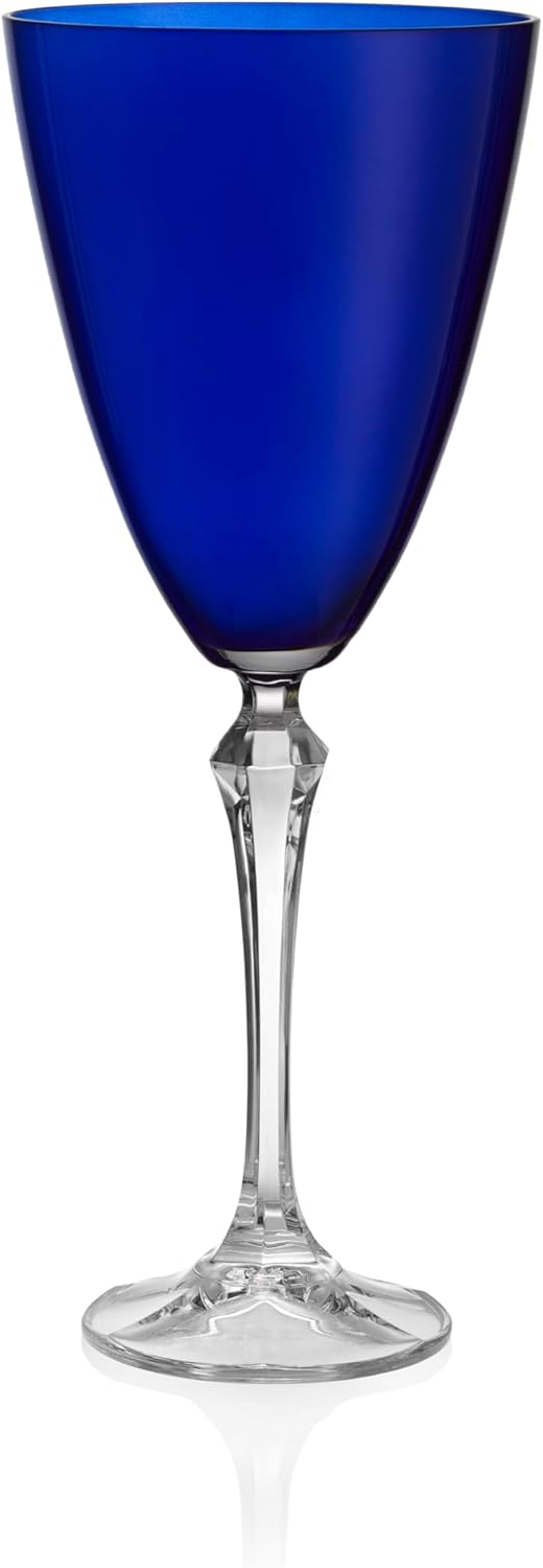 Barski Wine Glass - Set of 4 - Blue Colored Cup - for Water - White or Red Wine - 9 fl. Oz. - Clear Stem - Glasses - Made in Europe