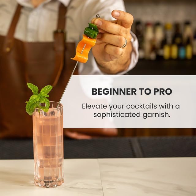 A Bar Above Stainless Steel Cocktail Picks, 8 Inch Reusable Stir Sticks for Drinks and Appetizers, Durable Garnish Skewers for Cocktails, Fruit, Shrimp, Olives, and Professional Bar Presentations