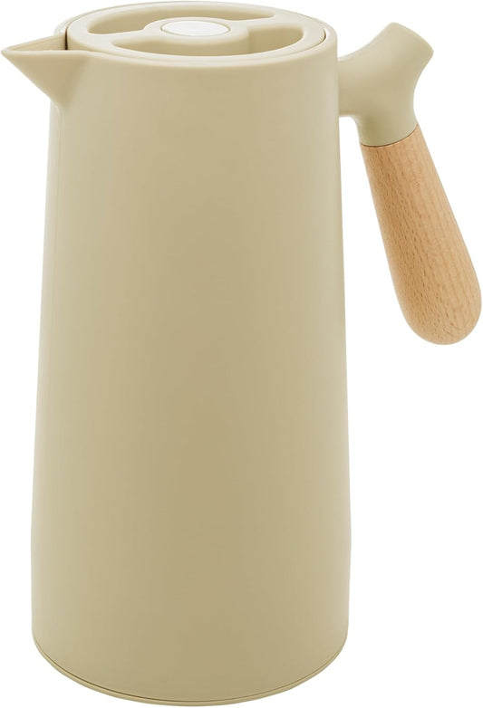 WOLFF - Thermal Coffee Carafe - Hot or Cold Drinks, Double Walled Insulated Vacuum Flask - Leakproof Coffee Dispenser with Wooden Handle, Thermos Bottle for Cold Beverages - Mint, 34floz/1L