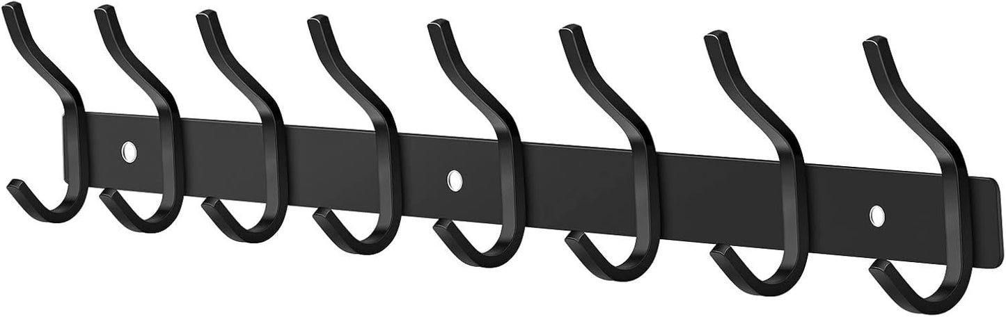 Wall Hooks Heavy Duty, 23 Inch Coat Rack Wall Mount with 8 Hooks, Black Wall Hooks for Hanging Backpack, Bag, Purse, Clothes, Hat, Coat, Towel | Entryway & Bathroom Storage Organization Hanger