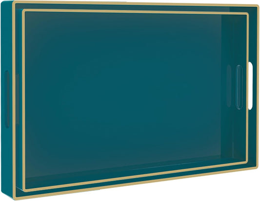 MAONAME Green Serving Tray Set of 2, Plastic Decorative Tray with Handles, Rectangular Coffee Table Trays for Ottoman, Nesting Trays for Living Room, Bedroom