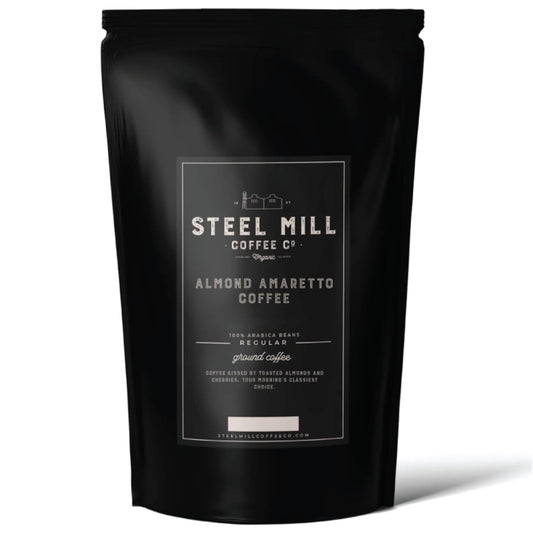 Steel Mill Coffee Co. - Almond Amaretto Flavored Coffee - Ground - Regular - Medium Roast - 100% Arabica Beans - Vegan - Gluten-Free - Sugar-Free - 2lb Bag