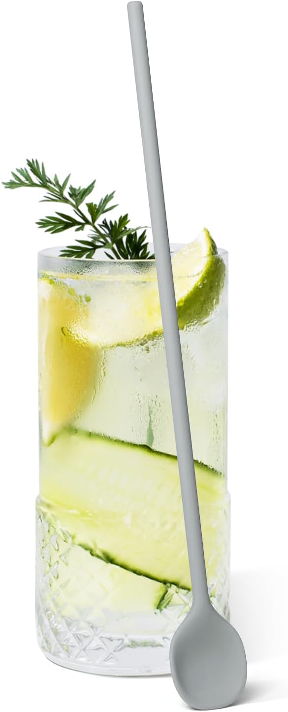 carrotez 9.9" Silicone coffee stirrer, Long Coffee Spoon, Reusable Iced Tea Spoon, Multipurpose Beverage Stirring Stick - Grey