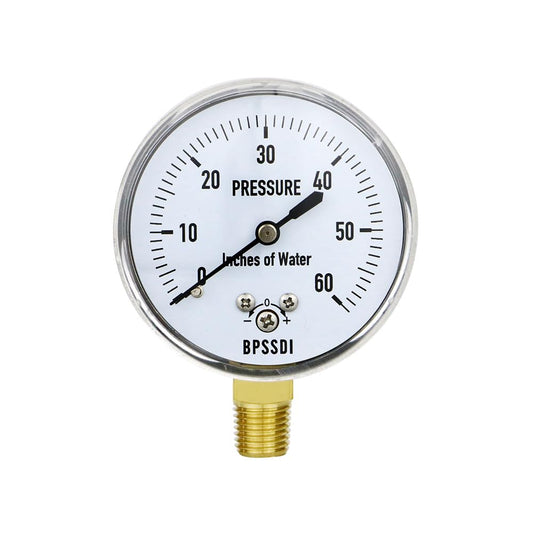 0-60 Inches of Water Column Gauge, Low Pressure Gauge, Capsule Gauge, 304 Stainless Steel Case, 2.5" Dial Size, 1/4" NPT Lower Mount, Zero Adjustment, for Air Water Gas Pressure Test