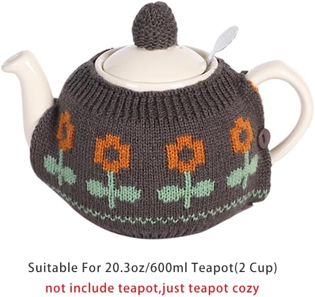 Tea Cozy Suitable for a 600ml,20oz Tea Pot,Teapot Warmer -100% Acrylic Fibers Filling,Two Piece (Dark Grey Sunflower)