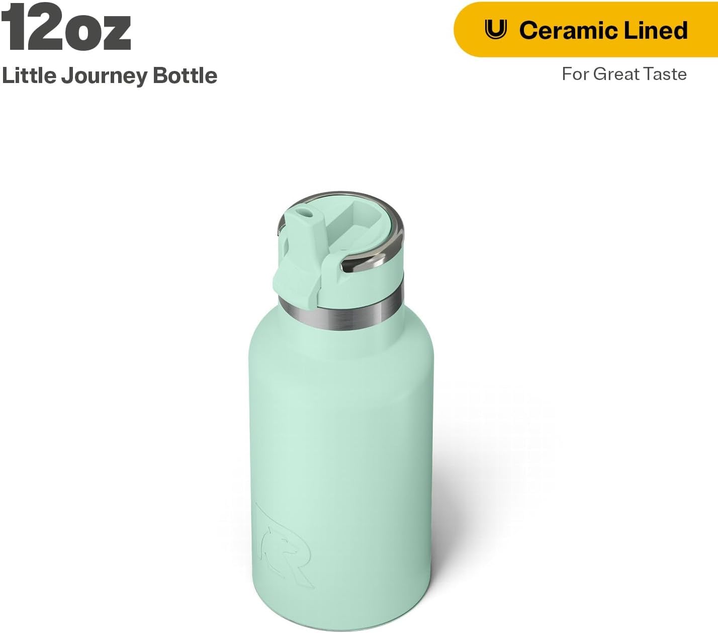 RTIC Little Journey Bottle with Straw, Insulated, Stainless Steel, Metal, Double Wall Vacuum-Insulation, Ceramic-Lined, Leak-Proof Lid, BPA-Free Water Flask for Sports, Travel, Fresh Mint