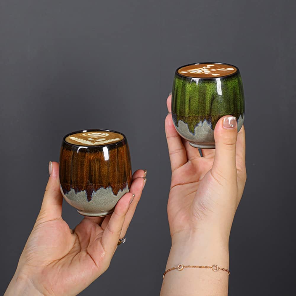 Espresso Cups Ceramic Kiln-Change Mini Espresso Coffee Cup KungFu Tea Set Spirits Cups Tasting Cups Mate Cup (2Pcs, Green)