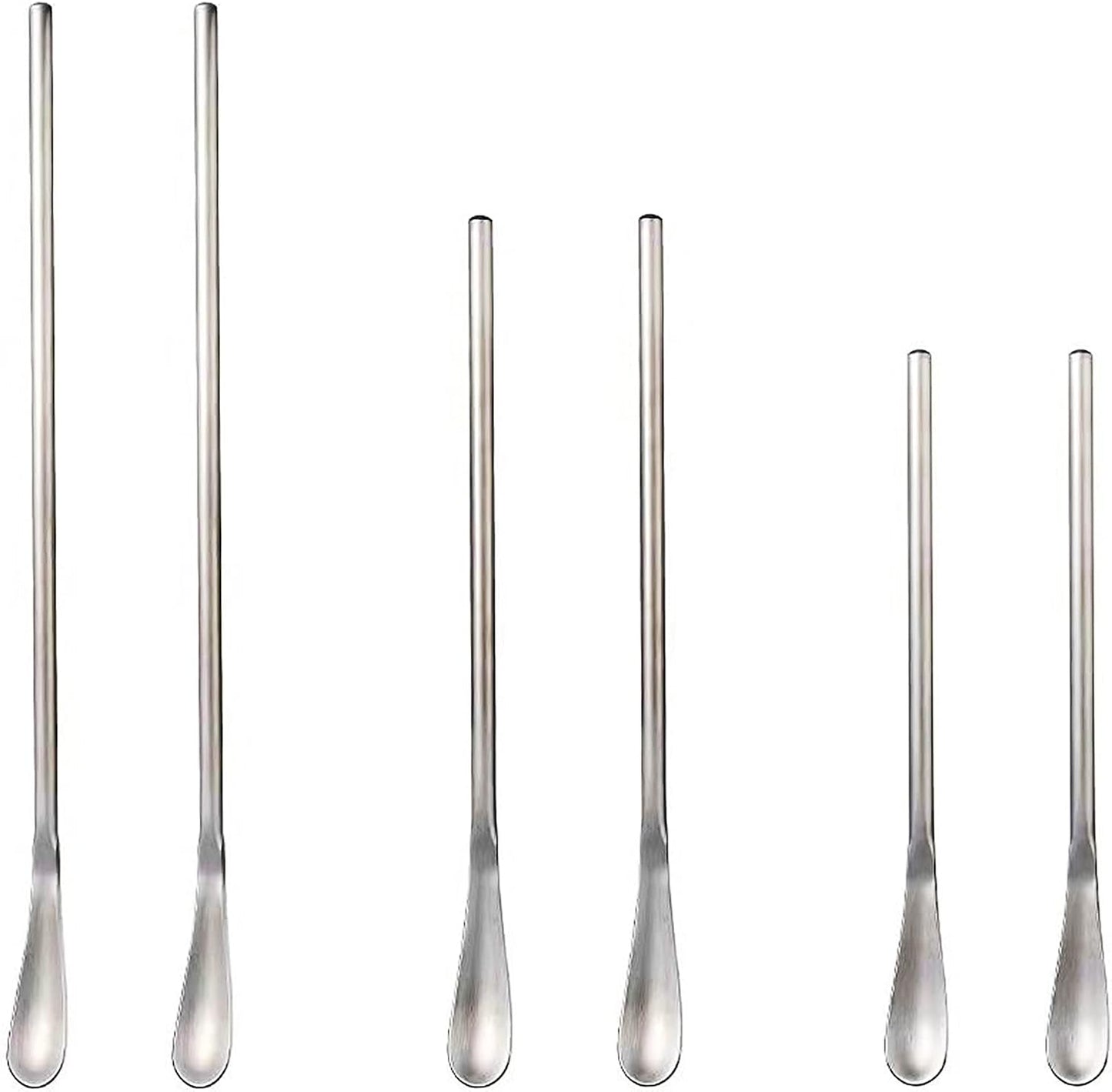 6 Pcs Coffee Stirrers, 3 Sizes Reusable Coffee Stir Sticks (5'', 6.3'', 8.7''), Stainless Steel Stirring Spoons for Espresso & Iced Tea, Silver