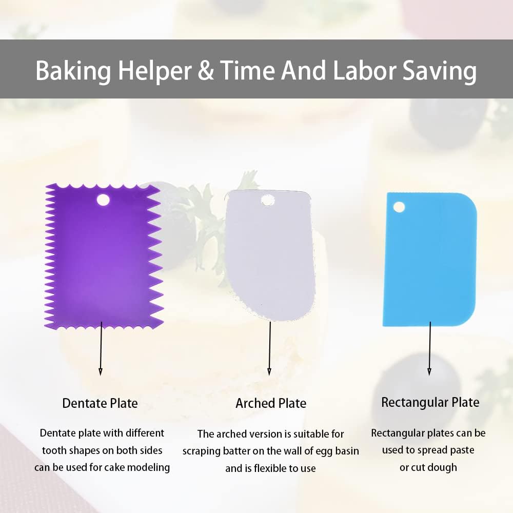 Cake Smoother Scraper Dough Scraper Tools Set,Cake Icing Scraper Smoother,Reusable Bread Cream Pizza Cutter,Flexible Plastic Pastry Cutter,For Baking Cake Edge Stripe Decorating Comb(5Pcs,Multicolor)