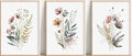 3Pcs Wood Framed Botanical Canvas Wall Art Wildflower Prints Floral Painting by NCYEL