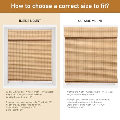 SEEYE Cordless Bamboo Roman Shades, Roll Up Blind Privacy Shade - Image 2