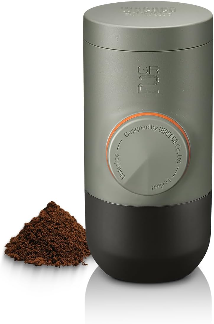 WACACO Minipresso GR2 Espresso Machine Compatible Ground Coffee, Portable Coffee Maker 18 Bar Manually Operated, Espresso Maker On The Go,Ultra-Small For Travel Camping Fishing Climbing Riding