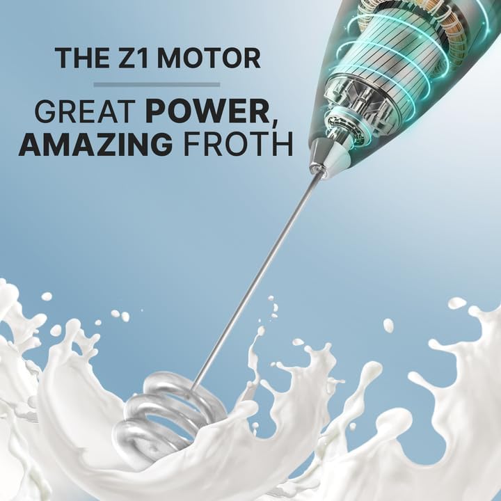 Zulay Kitchen Milk Frother with Patented Tornado Triple Whisk – Handheld Foam Maker for Coffee, Lattes, Matcha & Hot Chocolate – Rich, Creamy Froth in Seconds -