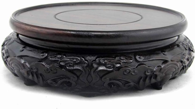 GOLDY&WENDY Oriental Luxury Round Elm Solid Wood Vase Display Stands Pedestal Base, Bat Pattern 5.4 in Diameter