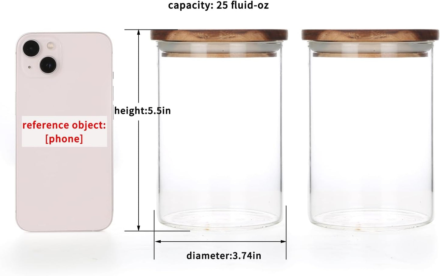 KKC HOME ACCENTS Clear Borosilicate Glass Glass Storage Jars with Airtight Wood Lids,Air Tight Sealed Wooden Top Glass Jars with Spoon for Coffee,Tea,Sugar, 25 OZ (750 ml)