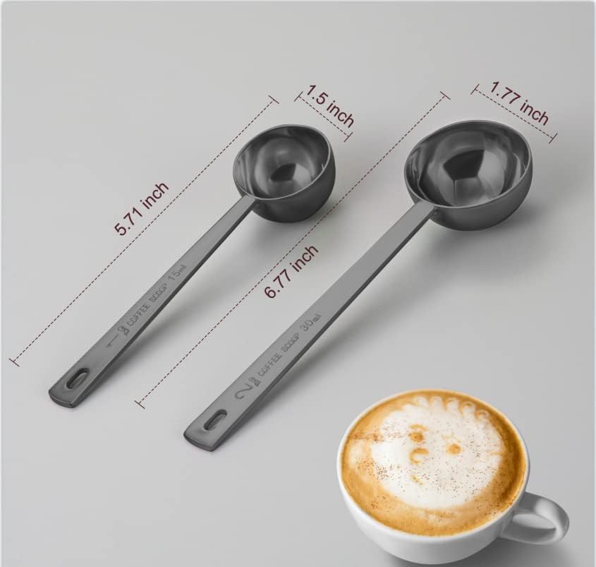 Premium Coffee Scoop Set, Set of 2, Metal Stainless Steel Long Handle Coffee Scoop, Measuring Coffee Spoons Contains 1 Tablespoon (15 ml) and 2 Tablespoons (30 ml) Spoon-Black