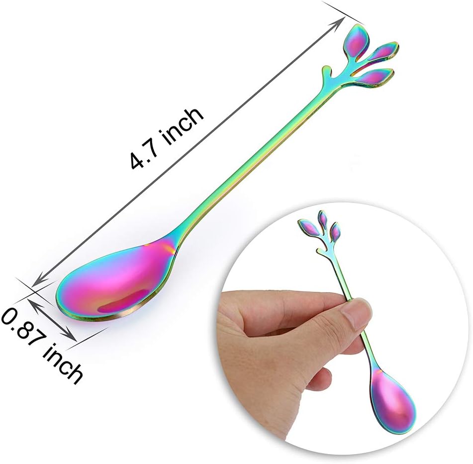 AnSaw Elegant Rainbow Leaf Coffee Spoons - 10-Piece, 4.7" Mini Stainless Steel Espresso & Dessert Tea Spoons, Perfect for Demitasse & Small Servings