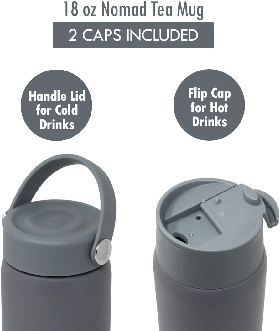 MIRA 18 oz Tea Infuser Thermos - Stainless Steel Travel Bottle with Removable Strainer for Loose Leaf Tea - Insulated Hot & Cold Brew Steeper - Smoke Gray