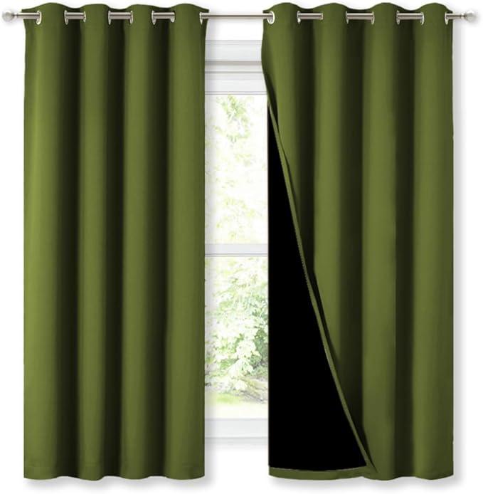 NICETOWN 100% Blackout Curtains 54" Long, Olive Green, 1 Pair, Double-Deck by NICETOWN