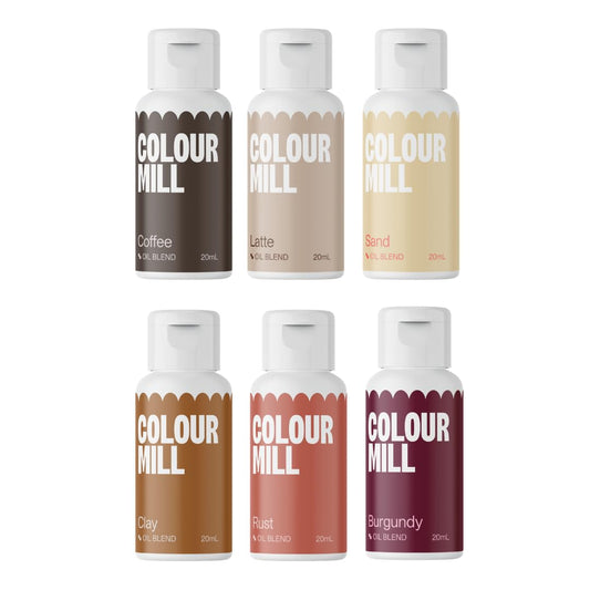 Colour Mill Outback Pack Oil-Based Food Coloring, 20 Milliliters Each of 6 Colors: Burgundy, Clay, Coffee, Latte, Rust and Sand 4.08 Fl Oz 120 milliliters