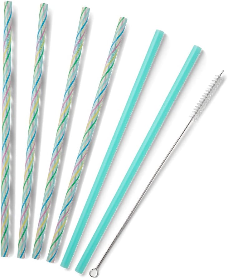 Swig Life Reusable Straws Rainbow + Aqua Tall Straw Set & Cleaning Brush, Each Straw is 10.25 inch Long (Fits Swig Life 20oz Tumblers, 22oz, and 32oz Tumblers)
