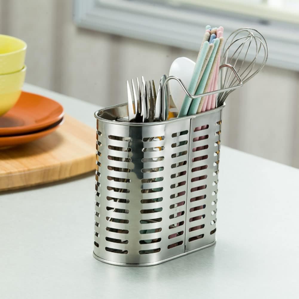 Stainless Steel Hanging 2 Compartments Mesh Utensil Drying Rack/Chopsticks/Spoon/Fork/Knife Drainer Basket Flatware Storage Drainer