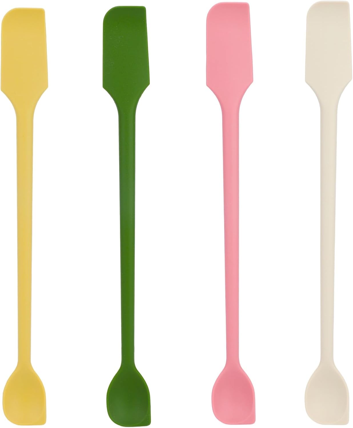 4pcs Mini Silicone Spatulas Set, Dual Sided Multifunctional Small Kitchen Scraper Long Spoon Reusable Stirrer for Jam Cake Cream Butter Icing Lotion (4 Colors)