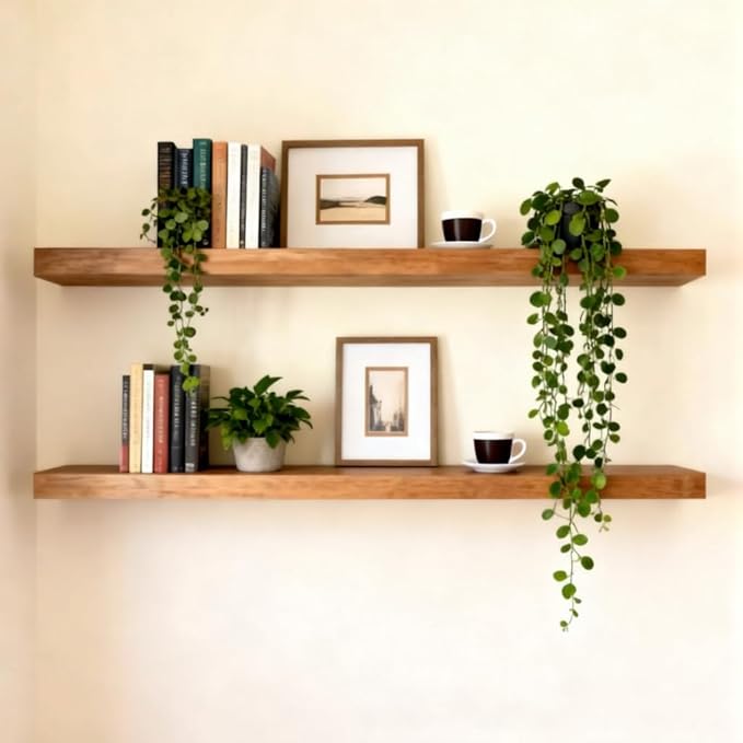 ROGMARS 36 Inches Long Walnut Floating Shelves, Rustic Solid Wood Farmhouse - Image 9