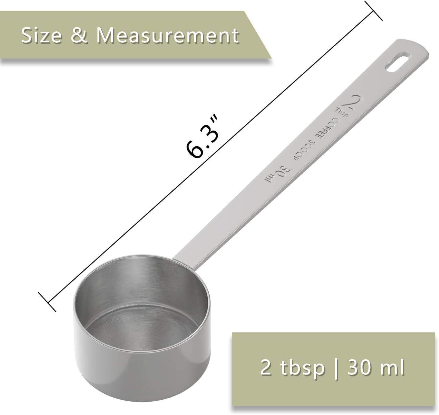 2PCS 2 Tablespoon Coffee Scoop, Long Handle Measuring Spoon, Two tbsp (30ml, 1/8cup) Stainless Steel Scooper