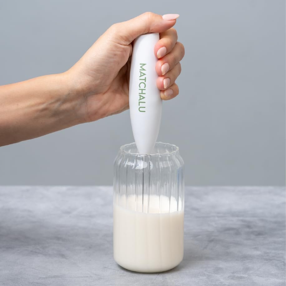 Premium 9 Piece Matcha Set Includes Ceramic Matcha Bowl, Bamboo Whisk & Holder, Stainless Steel Spoon & Sifter, Glass Cup & Straw, Electric Frother, Storage Bag - Gift for Matcha Lovers (White)