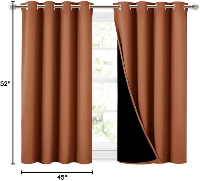 NICETOWN Burnt Orange 100% Blackout Curtains 45 inches Long, 2 Thick Layers - Image 9