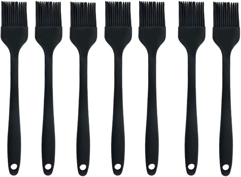 Silicone brush， BBQ/Pastry Basting Brushes,Silicone Cooking Grill Barbecue Baking Pastry Oil/Honey/Sauce Brush (7 PCS,black)