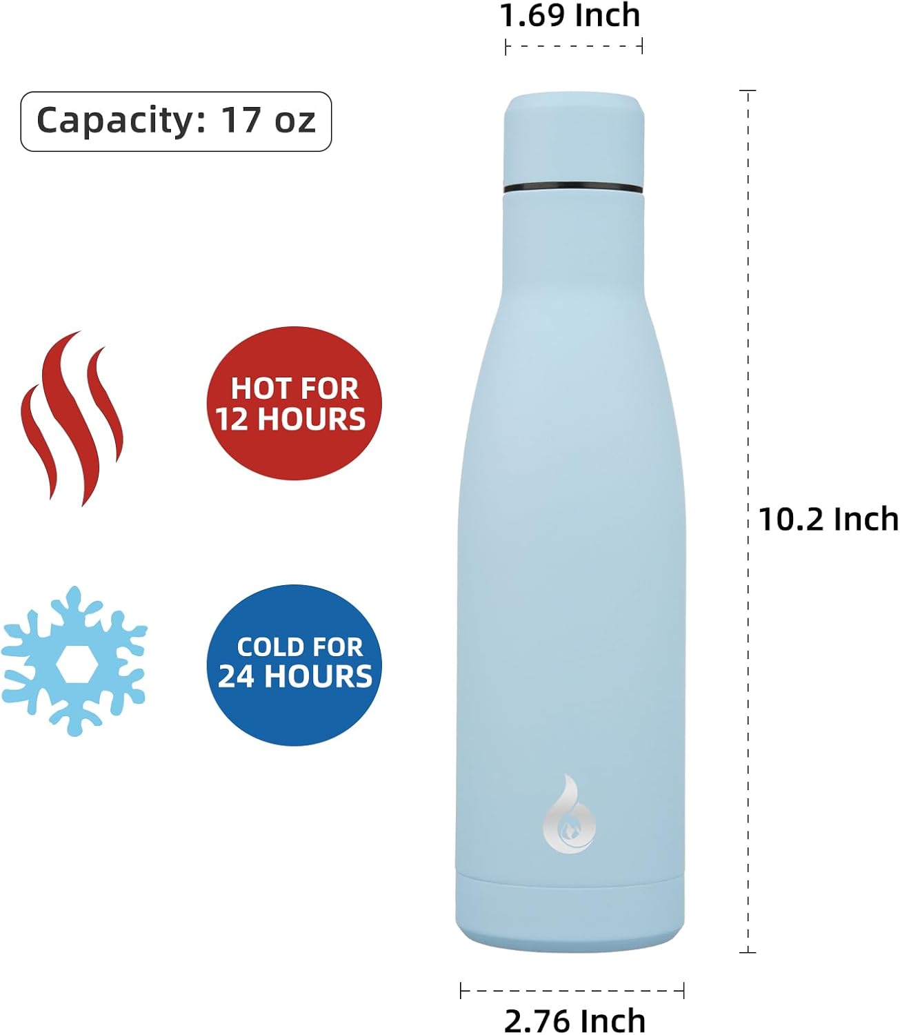 BJPKPK Insulated Water Bottle 17oz Stainless Steel Water Bottles Dishwasher Safe Metal Thermos Keep Cold and Hot,Sky Blue