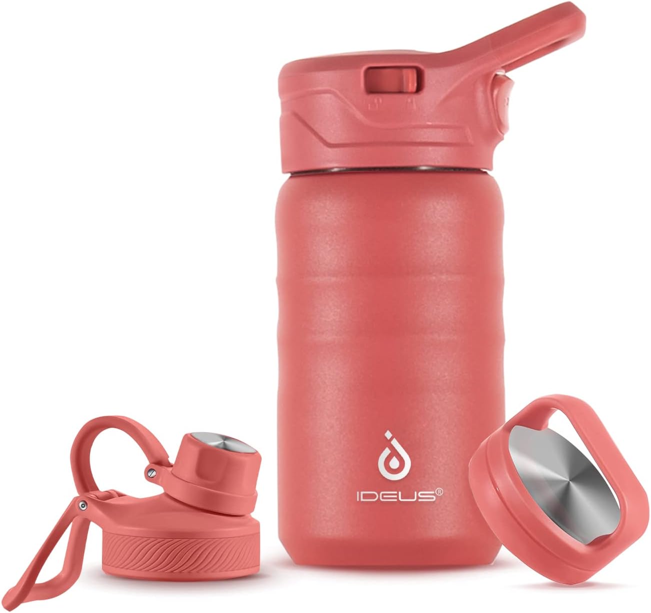 IDEUS Insulated Water Bottle 12oz, Stainless Steel Insulated Water Bottle For School, Insulated Bottles With Straws Leakproof, Vacuum Double Wall Water Bottles For Boys And Girls With 2 Lids, BPA Free