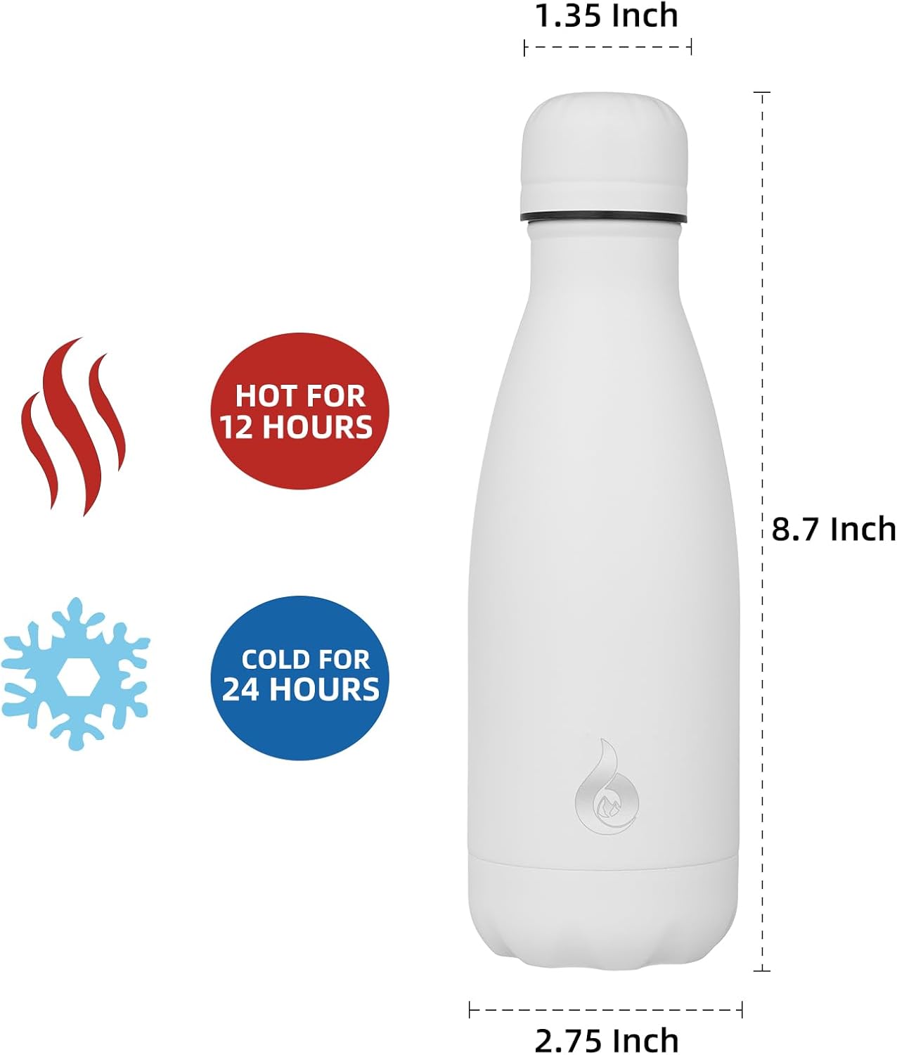 BJPKPK Insulated Water Bottle 12oz Stainless Steel Water Bottles For Travel Keep Cold And Hot,White