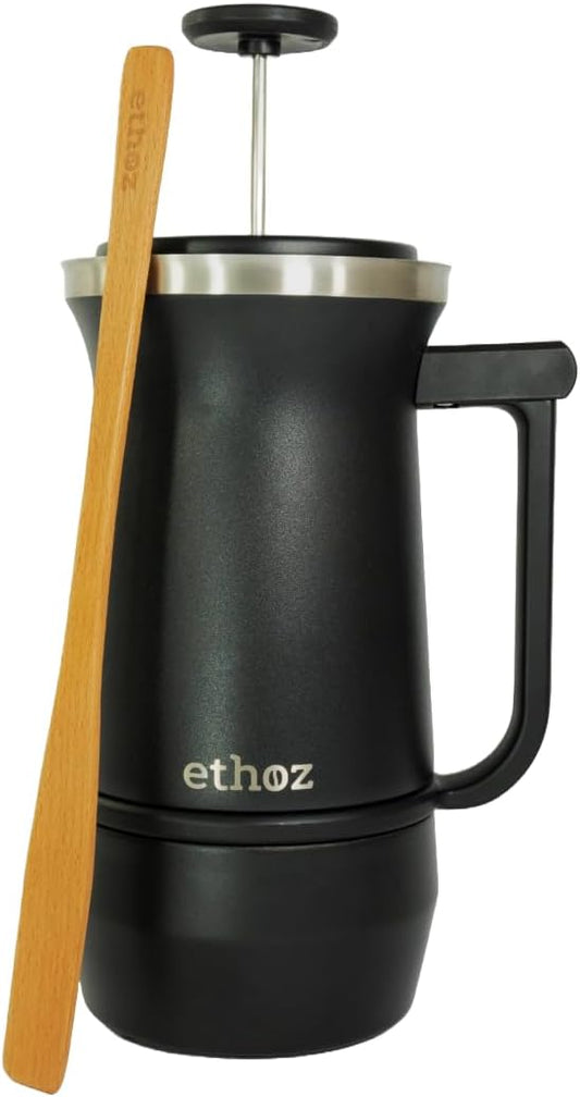 Uptowner French Press | 32 fl oz Stainless Steel | US Patented Bru-Stop & Removable Bottom | Double-Wall Insulated for Smooth, Balanced Coffee – No Grit, No Bitterness