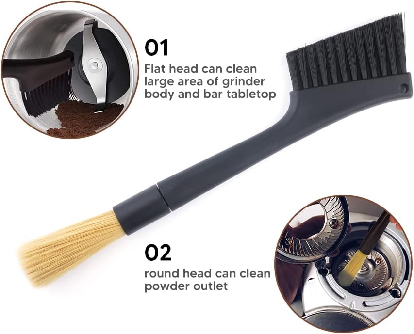 2 Pack Coffee Machine Cleaning Brush, Dual Purpose Dusting Espresso Grinder Brush, Black, Polypropylene, PET Bristles