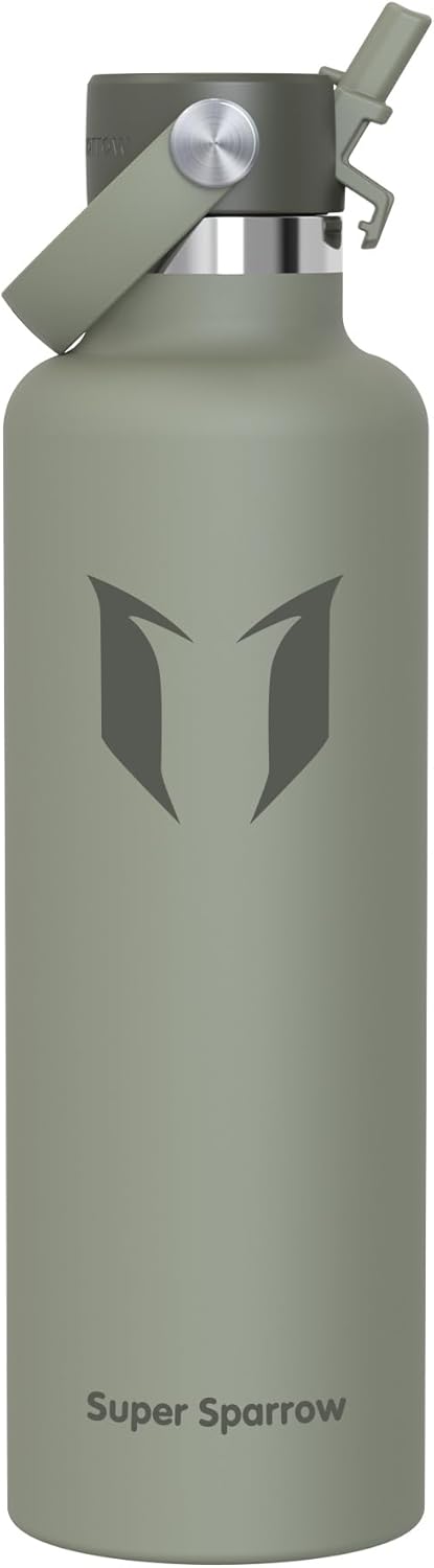 Super Sparrow Insulated Water Bottle - 17 Oz / 25 Oz / 32 Oz - Standard Mouth FlipFlow Flask - BPA Free, Leak Proof Drink Bottle- Ergonomic Straw Water Bottles for Work, Gym, Travel, Sports