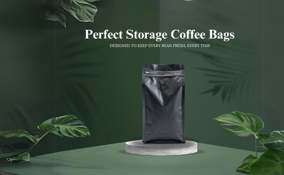 Premium Coffee Bags with Valve (100 pcs, 16 oz) Standing Coffee Beans Storage Bags, Reusable Heat Sealable Side Zipper Pouches, Eco-Friendly Packaging, Perfect for Home and Office - Black