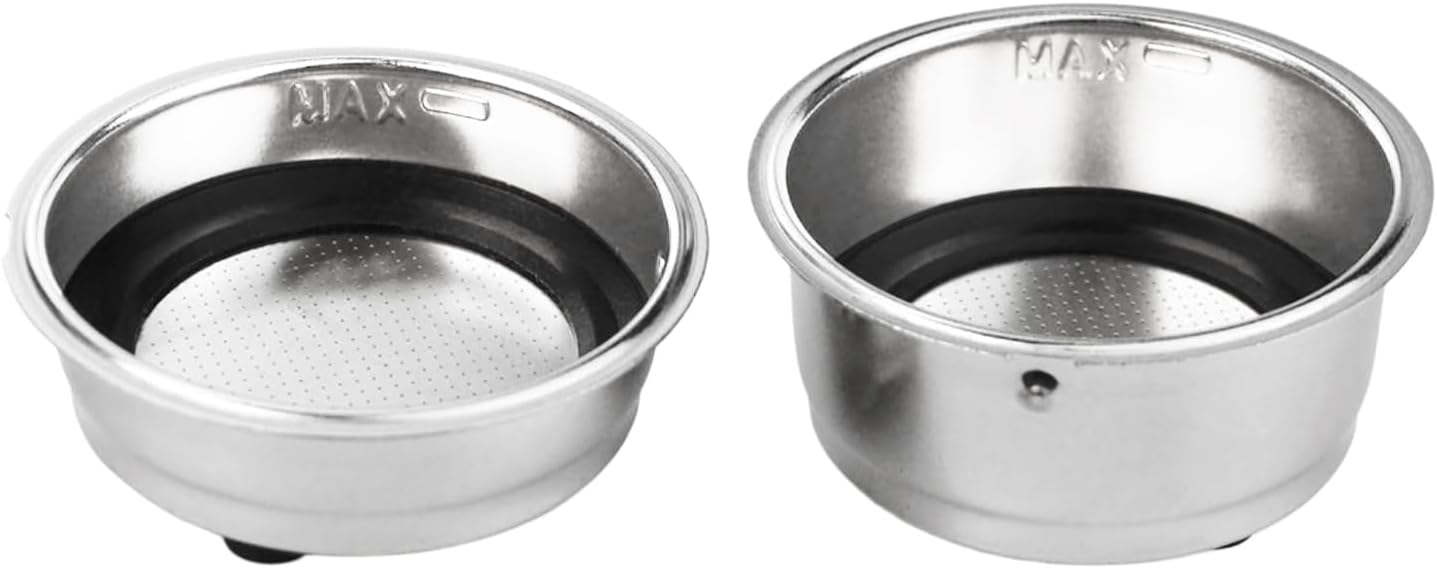 2Pcs Coffee Filter Basket, 51mm Pressurized Coffee Filter Cups Strainer Stainless Steel With Strainer, Coffee Detachable Espresso Machine Portafilter Basket Replacement for Home Office (Single+Double)